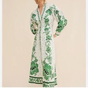 FARM Rio Forest Soul Maxi Dress Green and White Long Sleeve Medium